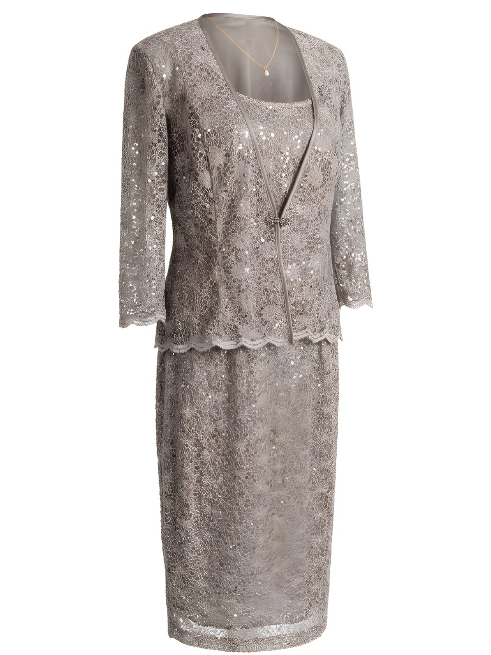R&M Richards Lace Skirt Set in Taupe